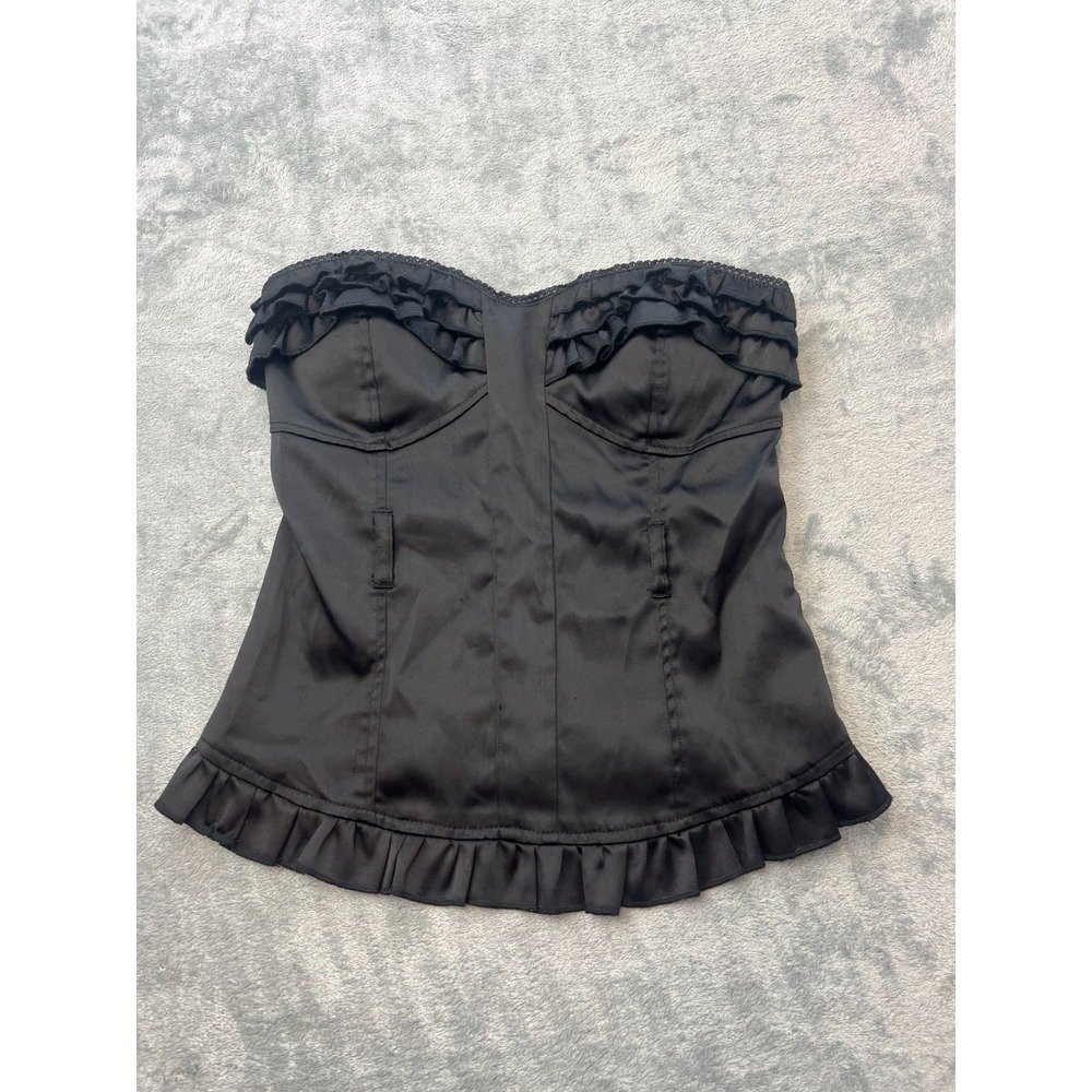 Seductions Satin Black Corset Top Strapless Fairy Grunge Ruffles Small 33-176
